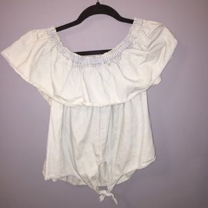 Light blue off the shoulder shirt
